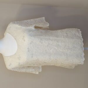 Coldwater Creek Cream Lace Short Sleeve Blouse